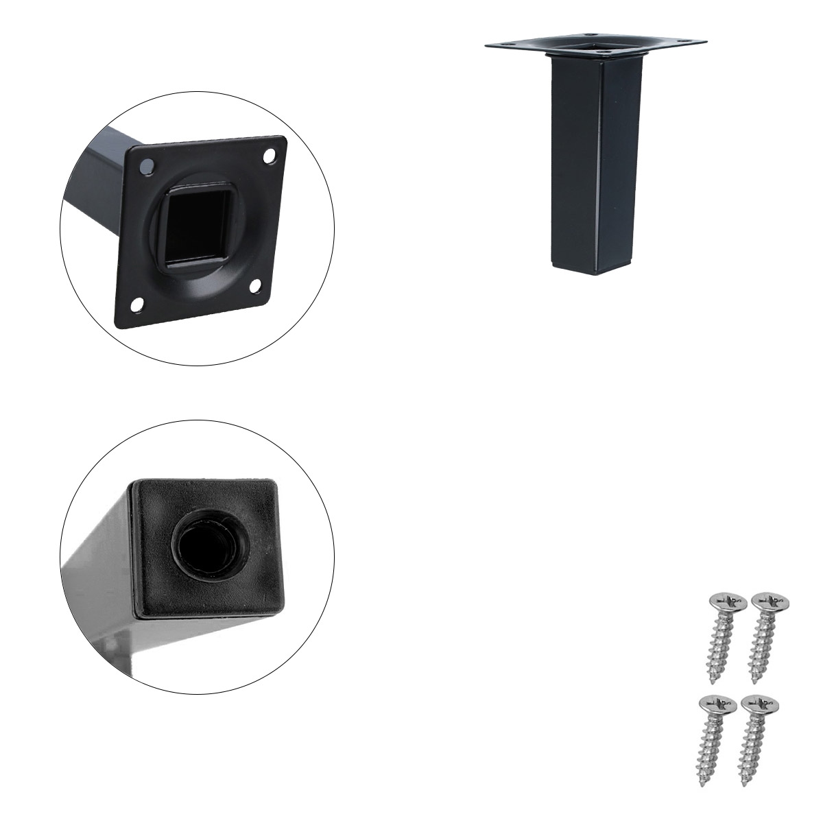 MS Beschläge Metall-Möbelbein 100mm Couchfuss Schwarz Eckig Möbelfuss Tischstütze 25 x 25mm Image