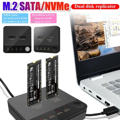 M.2 SATA/NVMe Dual-Bay Hard Disk Copier Data Transmission Docking Station Duplicator Hard Drive