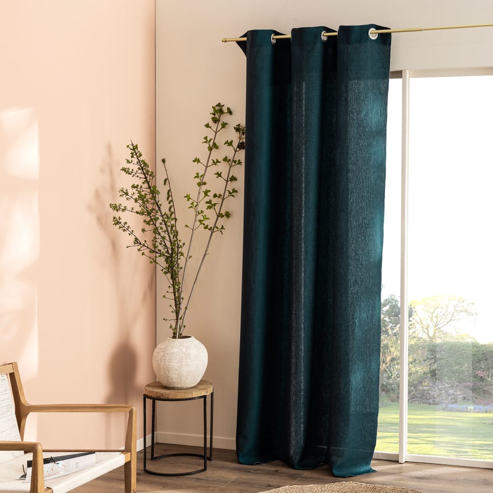 Rideau à œillets en pur lin lavé Vert paon 150x280cm