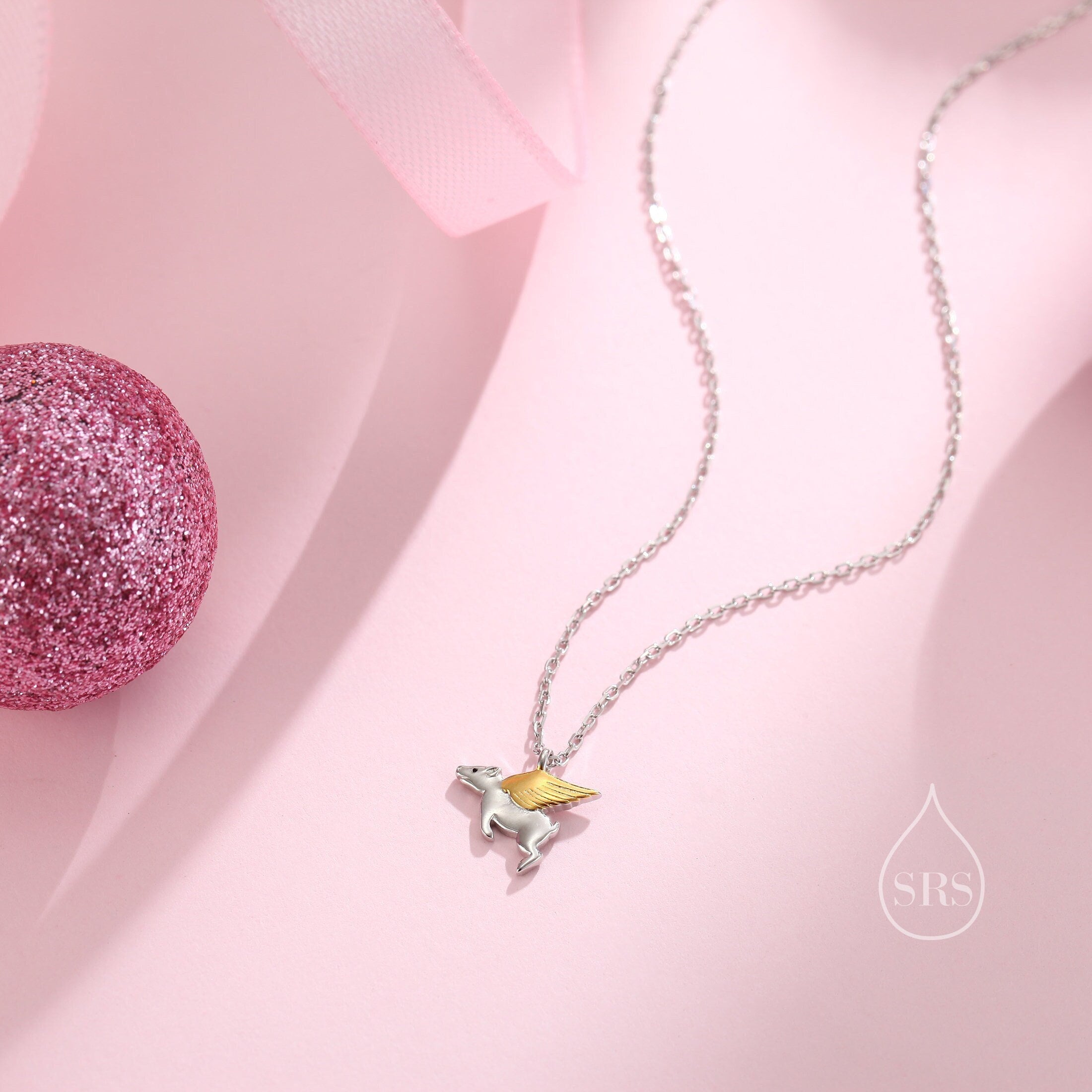 "Collana con ciondolo a forma di maialino volante in argento sterling, collana \"I sogni diventano realtà\", collana a forma di maialino, collana a forma"