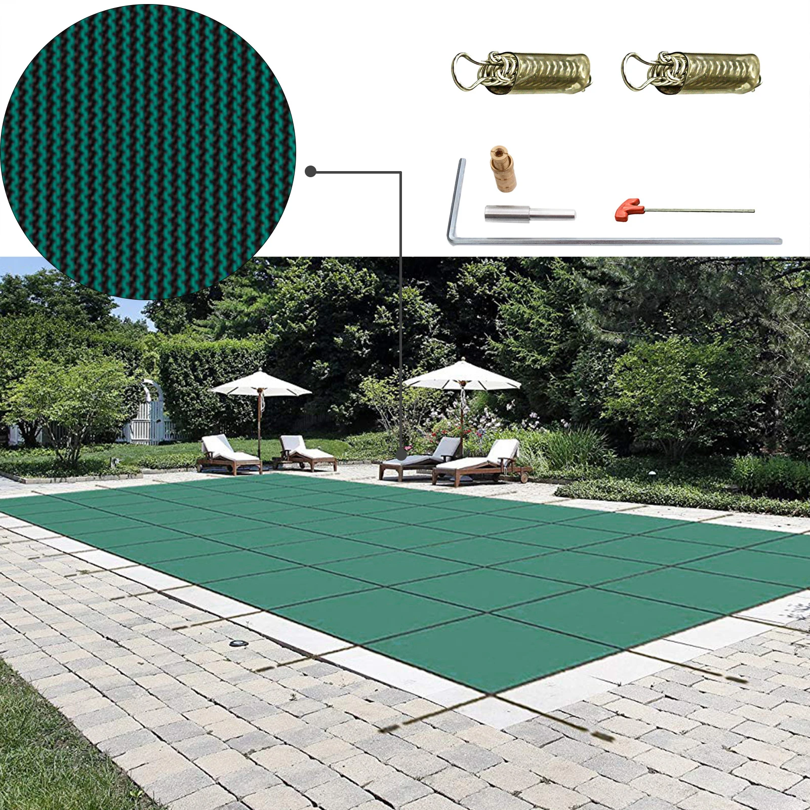 SucceBuy Couverture de sécurité pour piscine Rectangle Couverture de piscine creusée Couverture de sécurité pour piscine solide en maille verte pour couverture de piscine de sécurité d'hiver