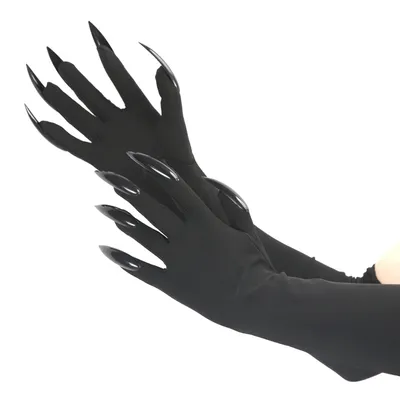 Schwarz Halloween Gothic Lange Nägel Cosplay Handschuhe Halloween Persönlichkeit Stretch Ghost Claw Fäustlinge Bühnenzubehör Image