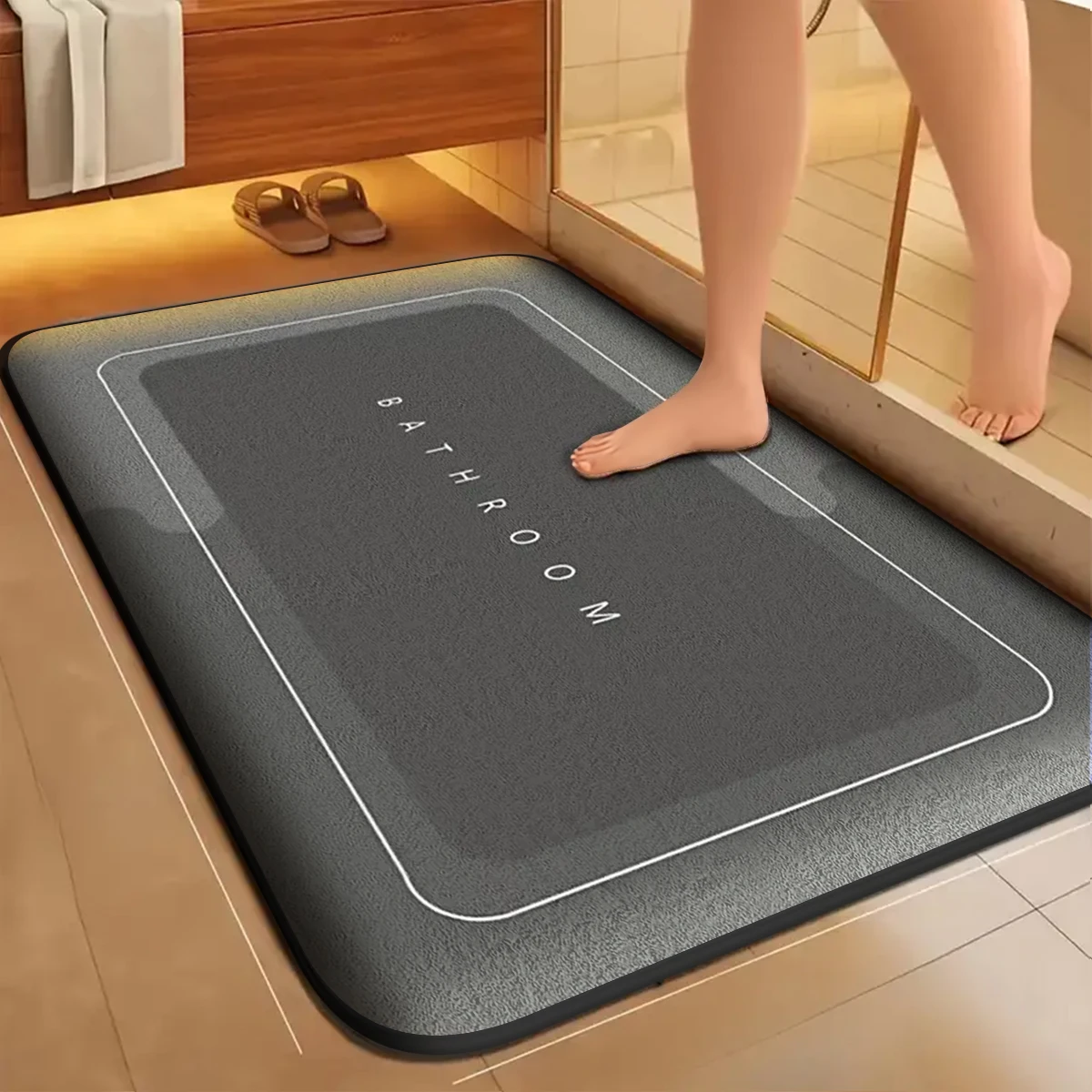 Simple flannel bathroom absorbent mat door dirt-resistant mat home kitchen mat bathroom quick-drying foot mat non-slip entry mat