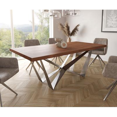 DELIFE Esstisch Edge 200x100cm XL Akazie Braun Spider Flachstahl Edelstahl, Esstische Image