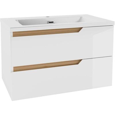 Oudee - Waschtisch mit Unterschrank 80 cm, weiß glänzend/Eiche dunkel 50002S810 - Kielle Image