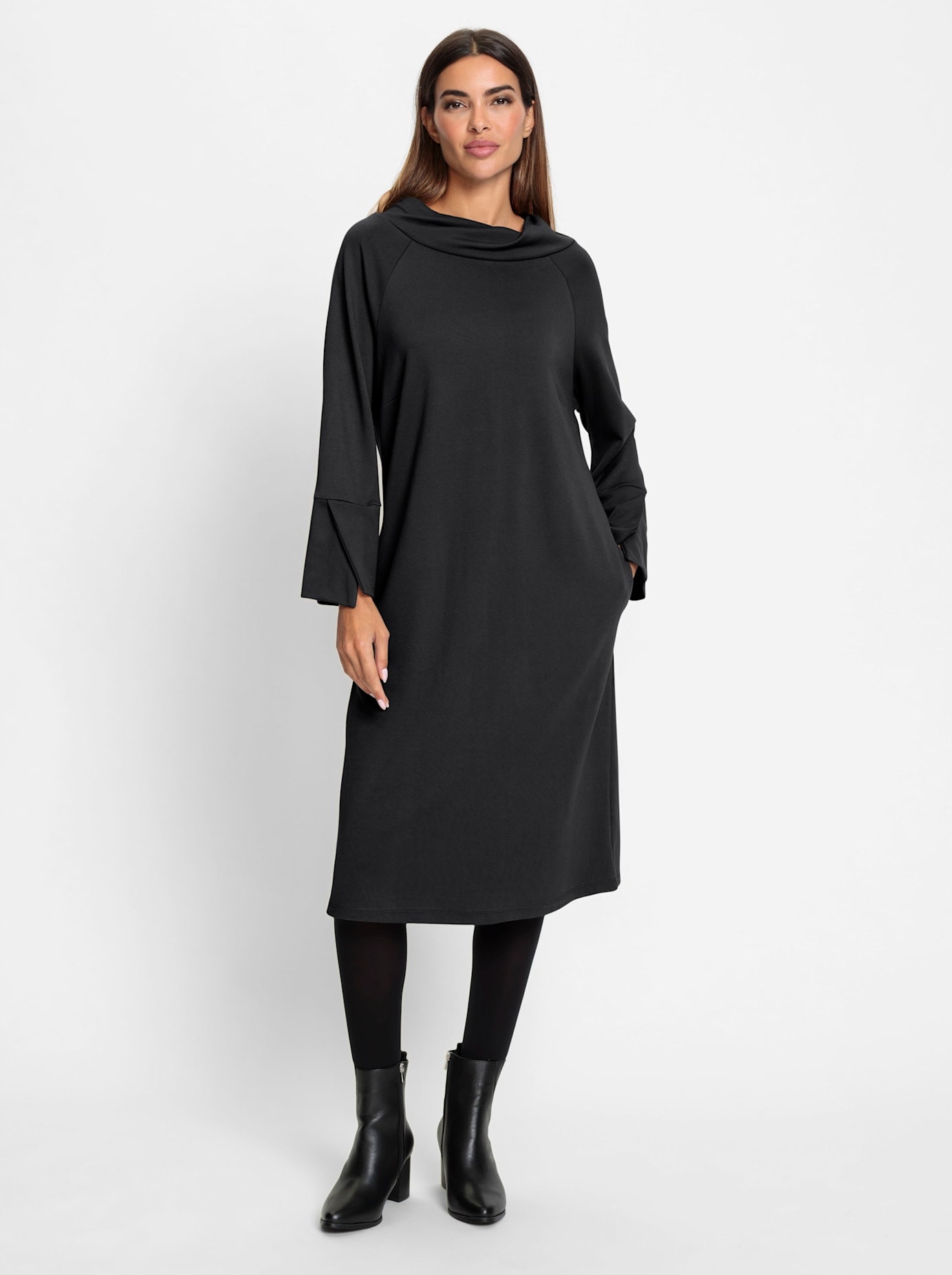 Jerseykleid HEINE "Jersey-Kleid", Damen, Gr. 46, Normalgrößen, schwarz, 70% Viskose, 25% Polyamid, 5% Elasthan, unifarben, kurz, Kleider Image