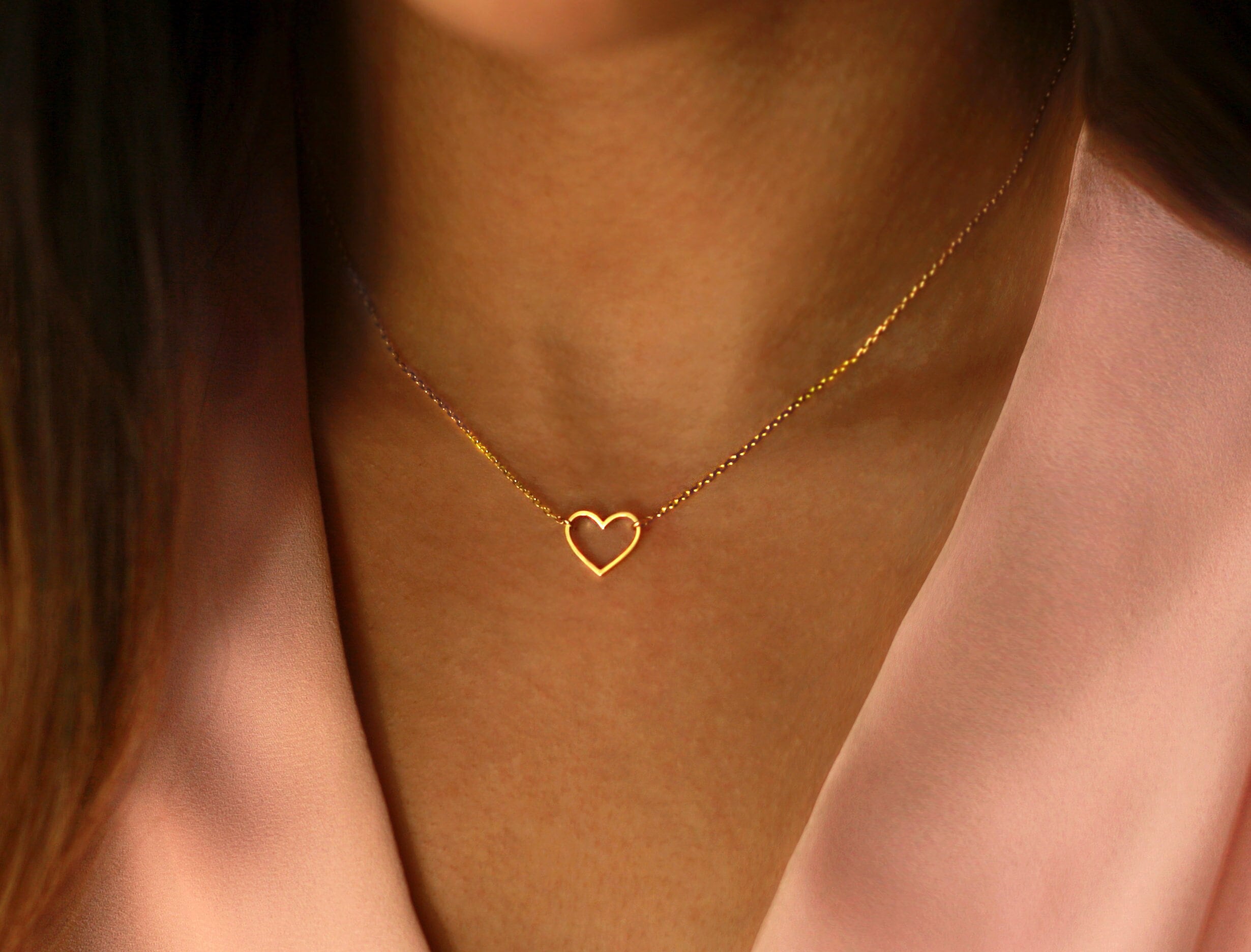 Collana a cuore delicata, girocollo a cuore, collana a cuore, gioielli a cuore in argento, collana a cuore piccola, collana a cuore in oro, regalo per