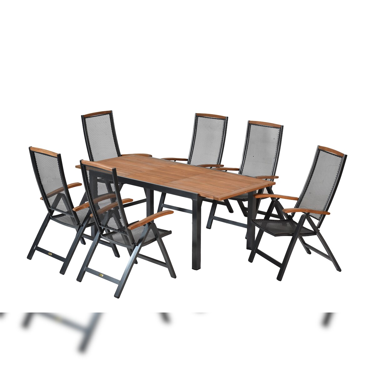 Merxx Tilos Set 7tlg., 6 Klappsessel, 1 Ausziehtisch, Aluminium mit Akazienholz Image