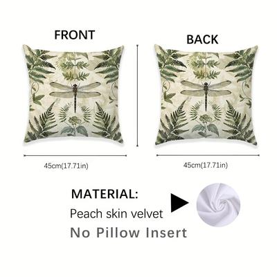 TEMU 1pc Simple Dragonfly And Plant Double-sided Print Cushion Cover - Peach Light Beige Pillowcase 45*45cm Image