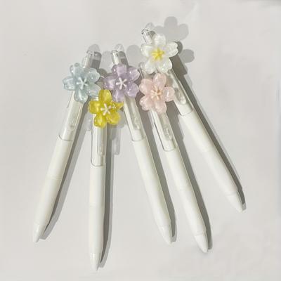 TEMU 5-pack Floral Gel Pens, Retractable , Assorted Flower Designs, Ideal For Signing & Gifting, No Feathers Image