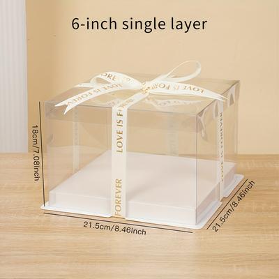 "TEMU 1pc Transparent Cake Box With "" Print - Pet Material, Square Shape, Reusable Gift Packaging For Cakes, Pastries, Chocolates, , Pies, Birthdays, Weddings, Valentine's Day, Gift Boxes" Image