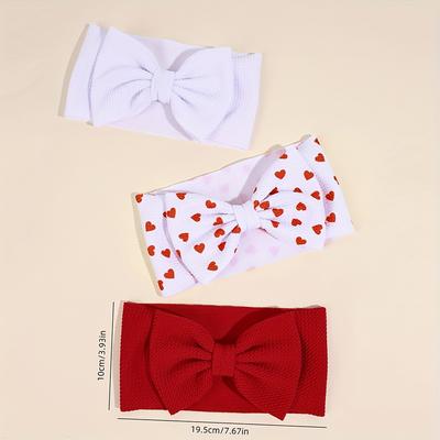 TEMU 3pcs Day Love Heart Bow Headbands For Girls Corn Grain And Heart Print Bow Headbands Soft Wide Bow Headbands Hair Accessories For Day Image