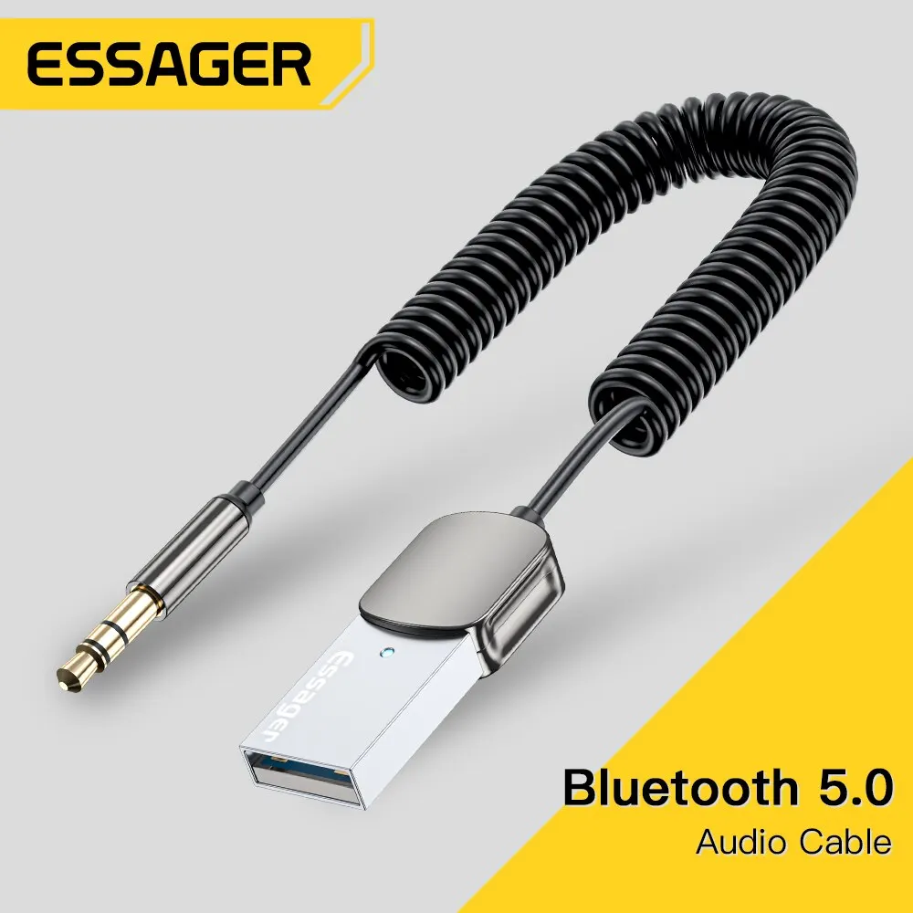 Essager Ricevitore audio Bluetooth Dongle USB a jack da 3,5 mm Audio per auto Aux Bluetooth 5.0 Kit vivavoce per ricevitore per auto Trasmissione BT