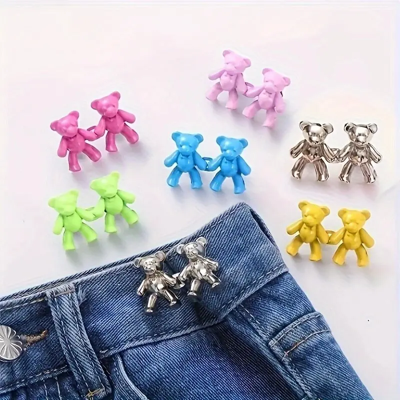 2Pcs Frauen Straffen Taille Taste Metall Pins Kleidung Zubehör Einstellbare Taille Clip Abnehmbare Metall Bär Taste für Rock pan