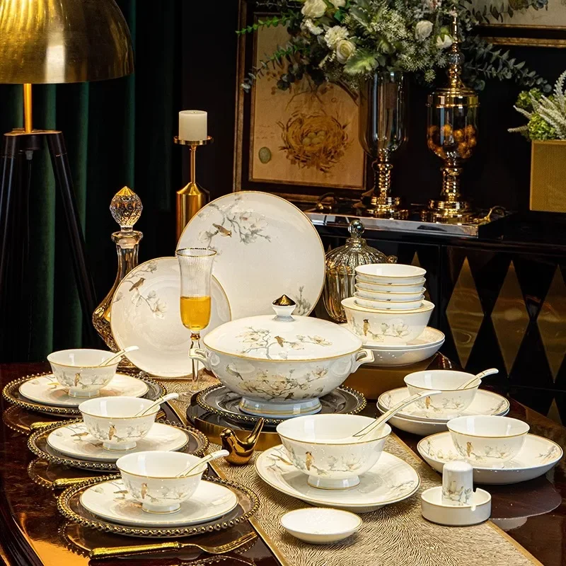 Feine China Luxus Geschirr Sets Küche Geschenk Frühstück Party Hochzeit Geschirr Frauen Gäste Geschirr Porzellan Abendessen Set Image
