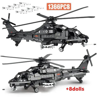 1366PCS Technische Militär Z-10 Bewaffneter Hubschrauber Bausteine Stadt SWAT Polizei Flugzeug Image