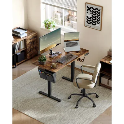 VASAGLE Electric Standing Desk, Height Adjustable Desk, 60 x 120 x (72-120) cm, 4 Memory Heights, Storage Pocket