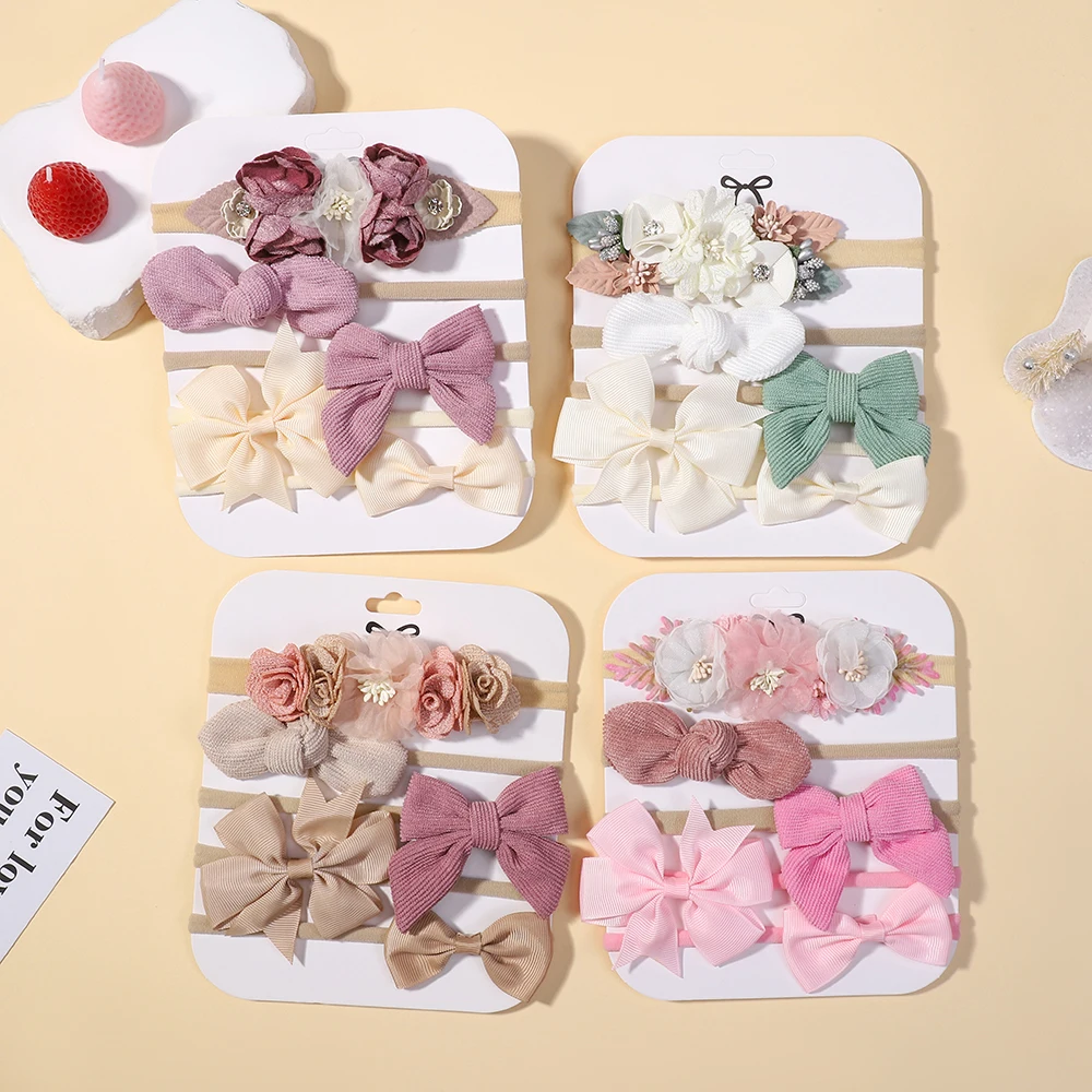 KINDERBOGEN Exquisites Blumen-Stirnband, elastische Schleife, Hiarband, Babys, Hochzeit, Tourismus, Party, Stirnband, Anzieh-Geschenkset Image