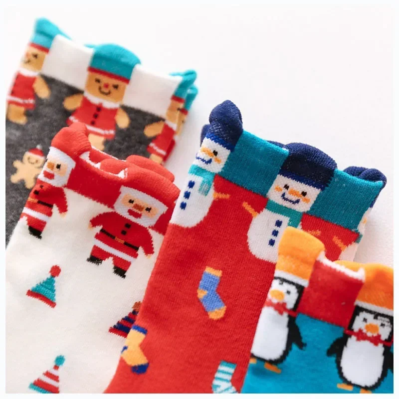 Niedliche Weihnachtssocken, lustiger Schneemann, Pinguin, Weihnachtsmann, glücklicher Elch, bedruckt, verdickte Mittelrohrsocken für Mädchen und Jungen, gemütliche warme Geschenke Image
