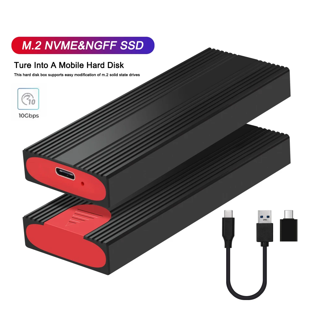 M2 NVMe SSD Gehäuse 5/10 Gbit/s PCIe SSD Box Für B + M/M Schlüssel M.2 NGFF SATA SSD Werkzeug Kostenloser USB 3.1 Zu Typ-C Adapter Festplatte Fall Image