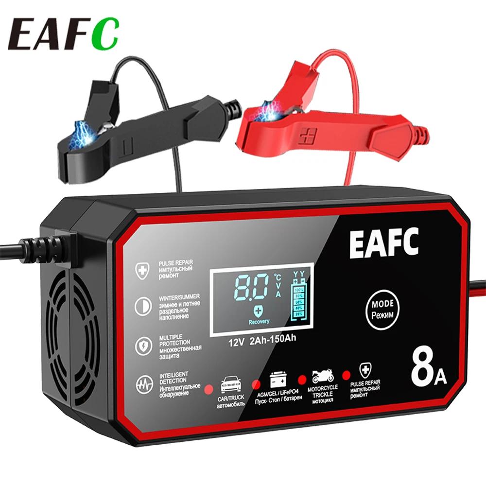 Autobatterie-Ladegerät, 12 V, 8 A, Autozubehör, LCD-Display, intelligentes Schnellladen für Auto, Motorrad, Minivan, SUV, Oldtimer Image