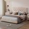 TEMU Queen Size Upholstered Bed Frame With Rivet Design, Modern Velvet Platform Bed With Tufted Headboard, Beige