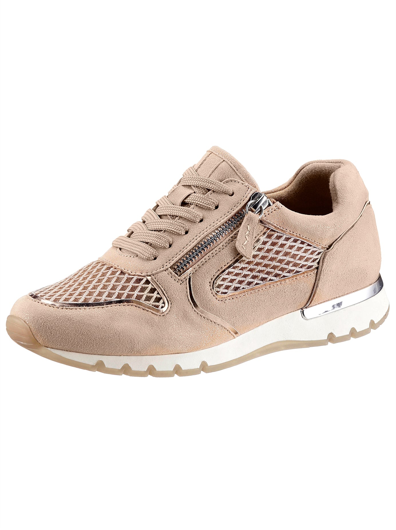 Sneaker CAPRICE, Damen, Gr. 41, beige (sand), Mesh, Textil, Veloursleder, Schuhe Sneaker