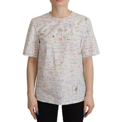 Dolce & Gabbana Damen Weißer Baumwoll-Algebra-Print Kurzarm-Top Image