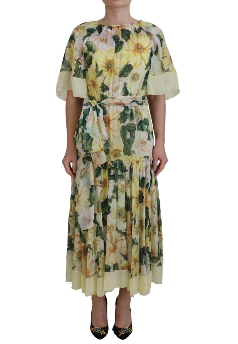 Dolce & Gabbana Damen Multicolor Seidenblumenmuster Langes Maxi-Kleid