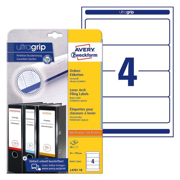 Avery Zweckform 20% AKTION: 40er-Pack Selbstklebende Ordnerrücken-Etiketten, 8 cm Image