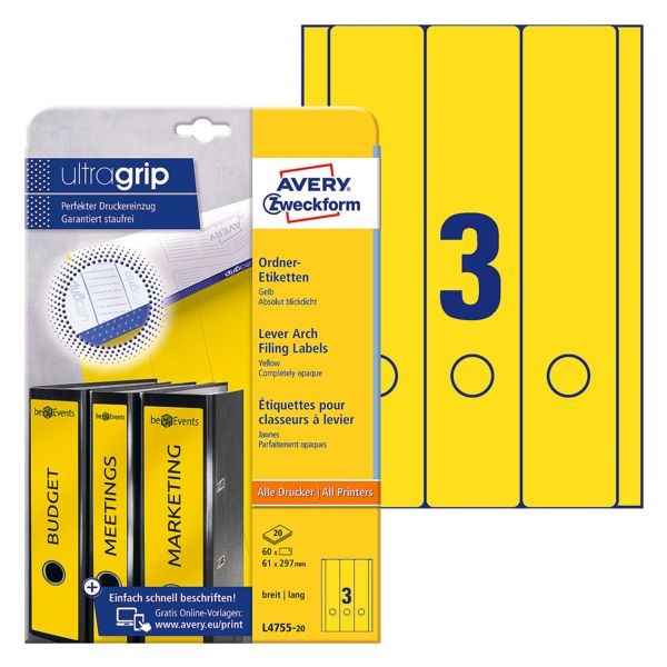 Avery Zweckform 20% AKTION: Selbstklebende Ordnerrücken-Etiketten gelb Image
