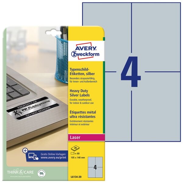 Avery Zweckform 20% AKTION: 24er-Pack Typenschild-Etiketten »L6134-20« silber silber