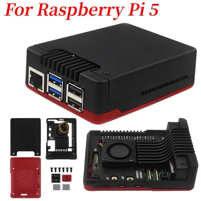 Argon NEO 5 Case for Raspberry Pi 5 Passive Active Cooling Aluminum Enclosure Black Red Case with