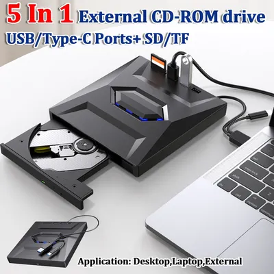 5 IN 1 USB 3.0 Type C External CD DVD RW VCD Optical Drive with SD/TF Ports DVD Burner CD Writer