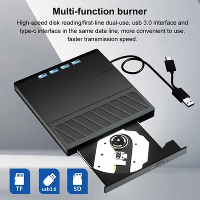 7 in 1 USB 3.0 Type C External CD DVD RW Optical Drive with SD/TF Port CD/DVD/BD -/+RW Player Burner