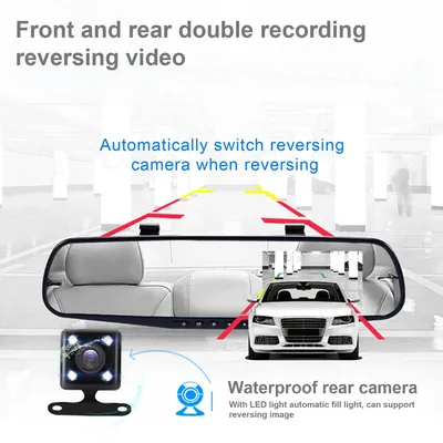 Dual Lens Automobile Data Recorder 170 Degree Wide Angle 4.3 Inch Car Video Recorder Rear View Auto