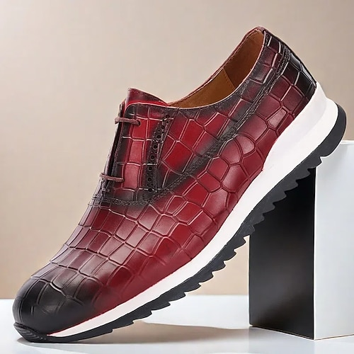Rote Oxford-Schuhe aus Krokodilmuster für Herren aus hochwertigem Rindsleder mit Schnürung und moderner Sohle Image
