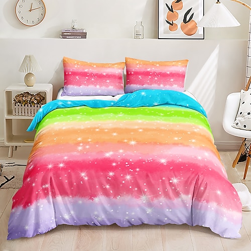 3D-Bettwäsche mit Regenbogendruck, Bettbezug, Bettwäsche-Sets, Bettdeckenbezug mit 1 bedrucktem Bettbezug oder Bettdecke, 1 Bettlaken, 2 Kissenbezügen für Doppel-/Queen-/King-Size-Betten für den Image