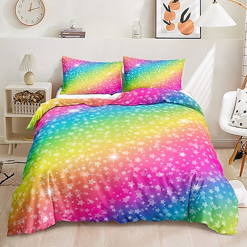 3D-Bettwäsche mit Regenbogendruck, Bettbezug, Bettwäsche-Sets, Bettdeckenbezug mit 1 bedrucktem Bettbezug oder Bettdecke, 1 Bettlaken, 2 Kissenbezügen für Doppel-/Queen-/King-Size-Betten für den Image