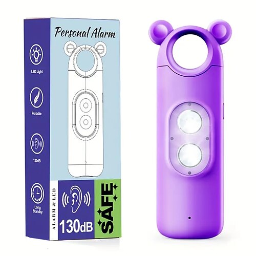 Persönlicher Alarm, sicherer Sound, 130 dB, wiederaufladbar über USB, selbstsirene, Sicherheitsalarme, Sicherheitsgeräte für Frauen und ältere Menschen mit Alarm, Paniktaste, LED Image