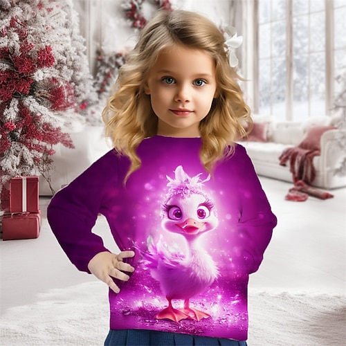Mädchen 3D Graphic Tier Pullover Langarm Frühling Herbst Modisch Basic kinderkleidung 4-12 Jahre Rundhalsausschnitt Outdoor Casual Täglich Regular Fit Image