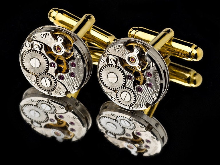 Orologio Movimento Gemelli / Steampunk Gemelli / Guarda Gemelli / Gemelli in Argento Sterling o Gemelli d'Oro / Regali Groomsmen / 925 Gioielli