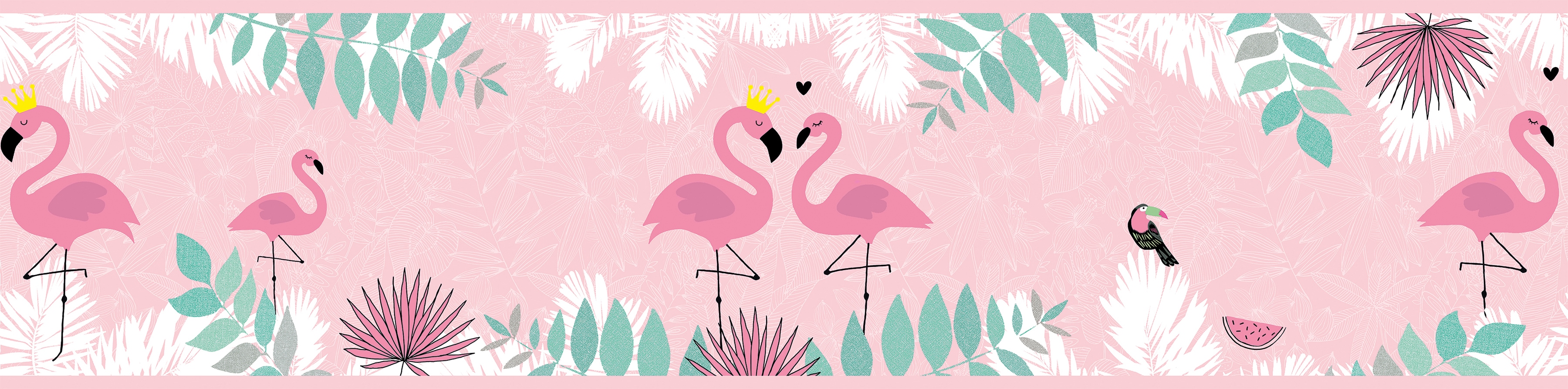 Bordüre A.S. CRÉATION "Flamingo Love", rosa (rosa weiß türkisgrün), B:0,16m L:5m, Papier, Tapeten, Tapete Kinder Borte Wohnzimmer Schlafzimmer Küche Design Kinderzimmer