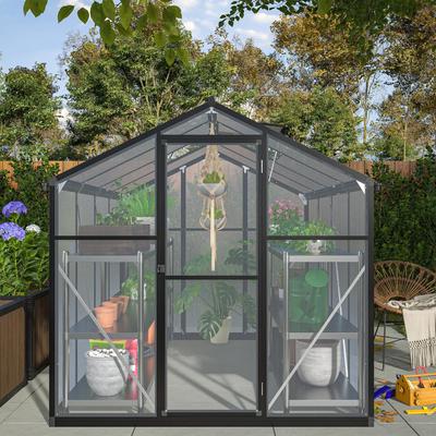 Greenhouse with Ventilation & Drainage System, Temperature-Regulating Windows for Growing Vegetables, Flowers