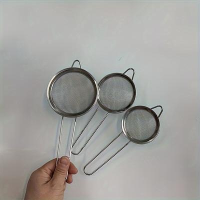 TEMU 3pcs Stainless Steel Fine Mesh Strainer Set - Durable Long-handle Sieves For Flour, Tea, Coffee & Oil Filtering | Versatile Kitchen Essentials For And Baking Image