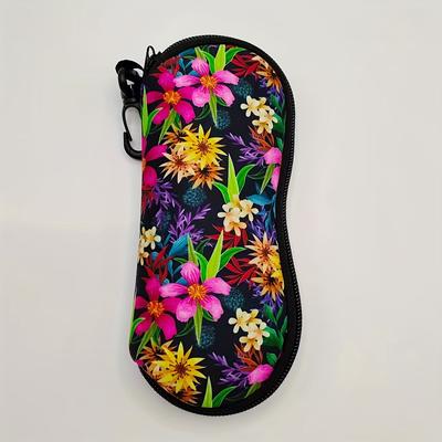 TEMU 1pc Vibrant Floral Pattern Zippered Fashion Glasses Case - , Portable Neoprene Rubber, Fits All Glasses Types, - Ideal For Eyewear, Wallet, Jewelry & Accessories, Eye Glasses Case Image