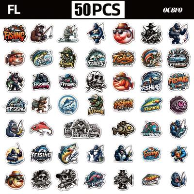 TEMU 51pcs Outdoor Fishing Stickers For Lure Fishing Box, Mobile Phone Case, Luggage, Notebook Decoration, Mobile Phone And Computer Decoration, Reusable Stickers Image