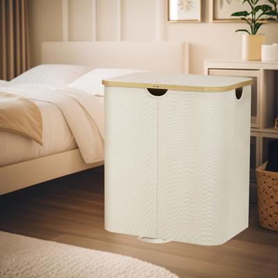 TEMU Laundry Basket 2 Compartments, Laundry Basket With Bamboo Handle And 2 Removable Inner Pockets For Laundry, Bin Laundry Organizer For Bedroom, Bathroom, Dormitory Image
