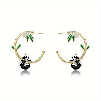 TEMU Youhaocc Panda Hoop Earrings For Women - Cute Vacation Style Animal Themed, Synthetic Zirconia Inlay, Copper With Unique Plating, Daily & Holiday Wear, All-season Jewelry Image