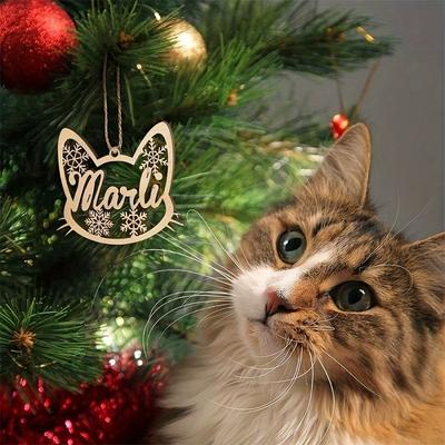 TEMU Customizable Wooden Christmas Tree - Dog Paw & Cat Diy Lettering, Tag For Decorations